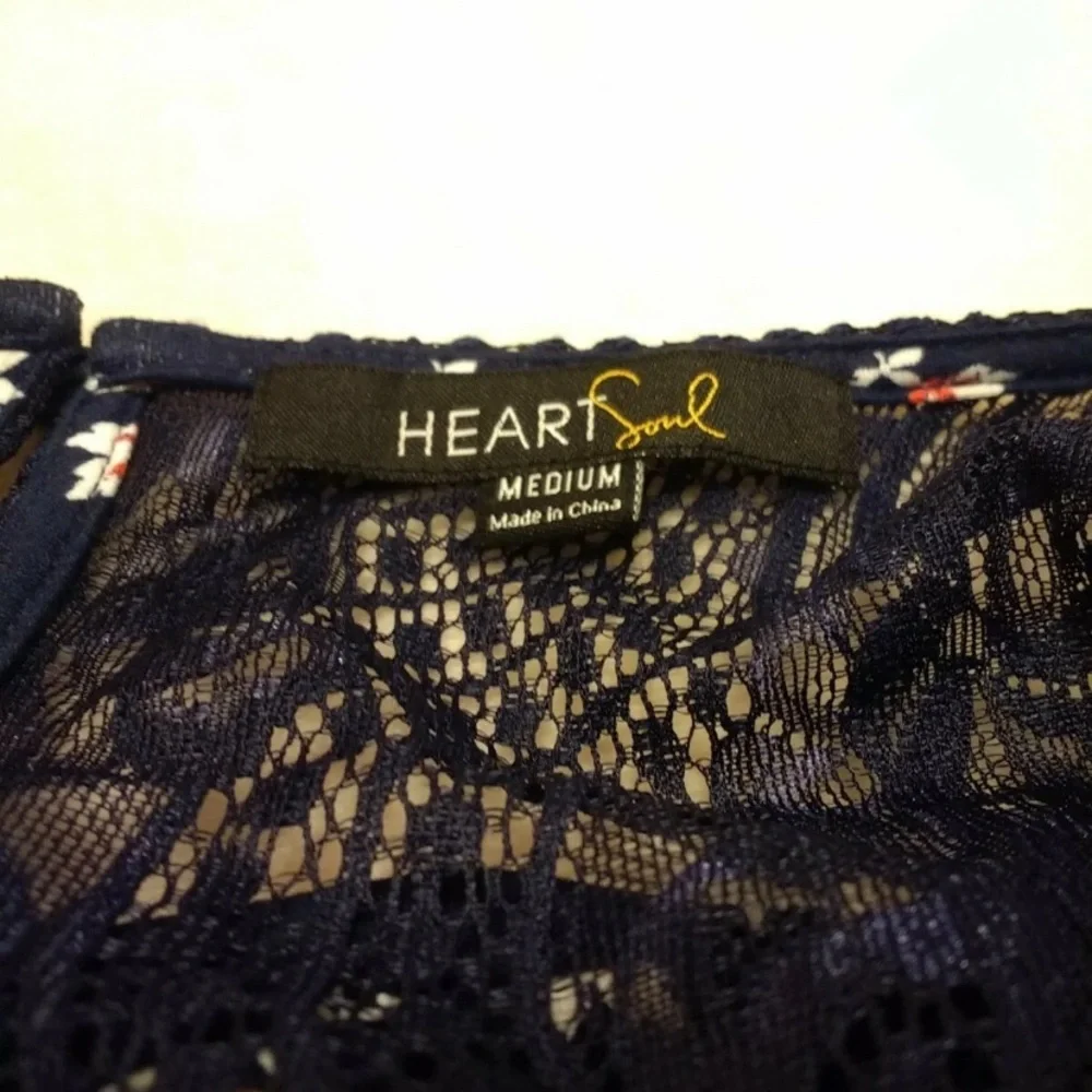 Heart Soul Navy Blouse with Lace Sleeves